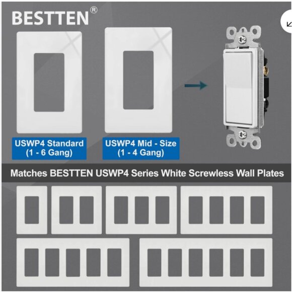 Bestten 10 Pack 3-Way Rocker Light Switch Model USP-LS03N White 15A 120/277V - Picture 6 of 9